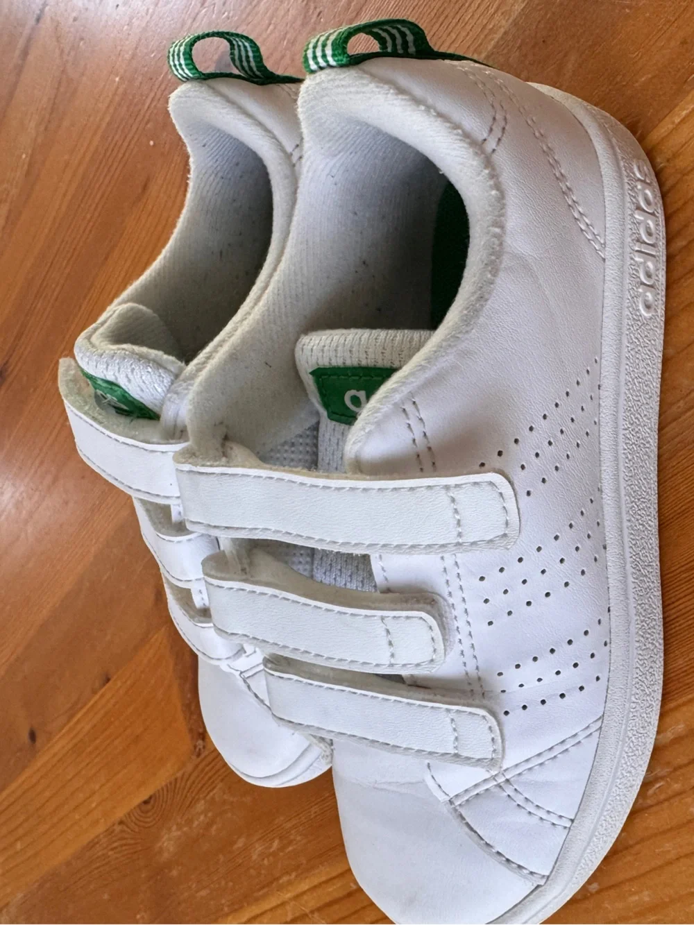 adidas Kids Stan Smith White Sneakers with Green Accents Velcro